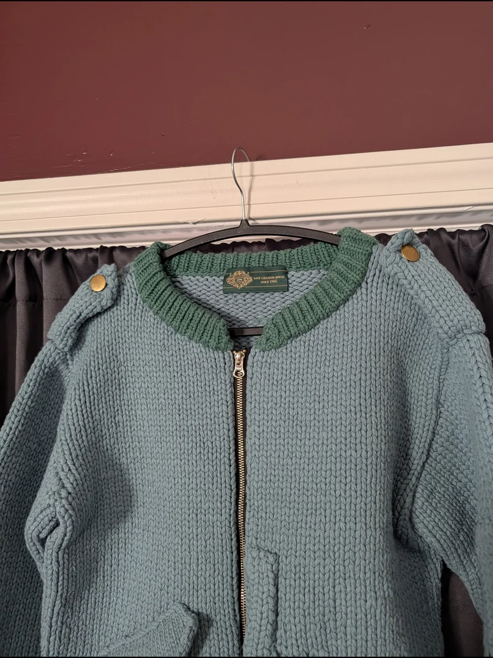 GIM CONTEXT Japanese Blue Green Knit Wool Bomber Jacket with Zip One Size